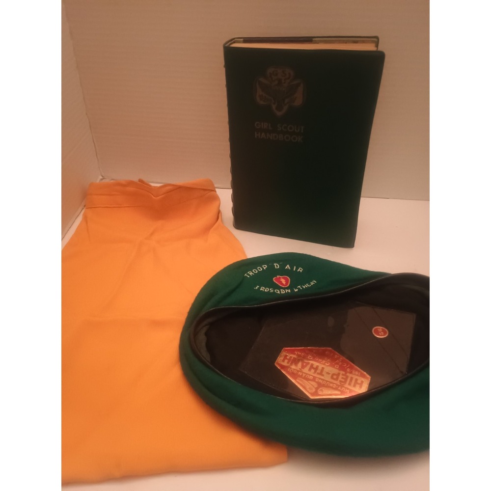 Vintage Girl Scout 1950-1960's Handbook Neckerchief & Cap Troop "D" Air